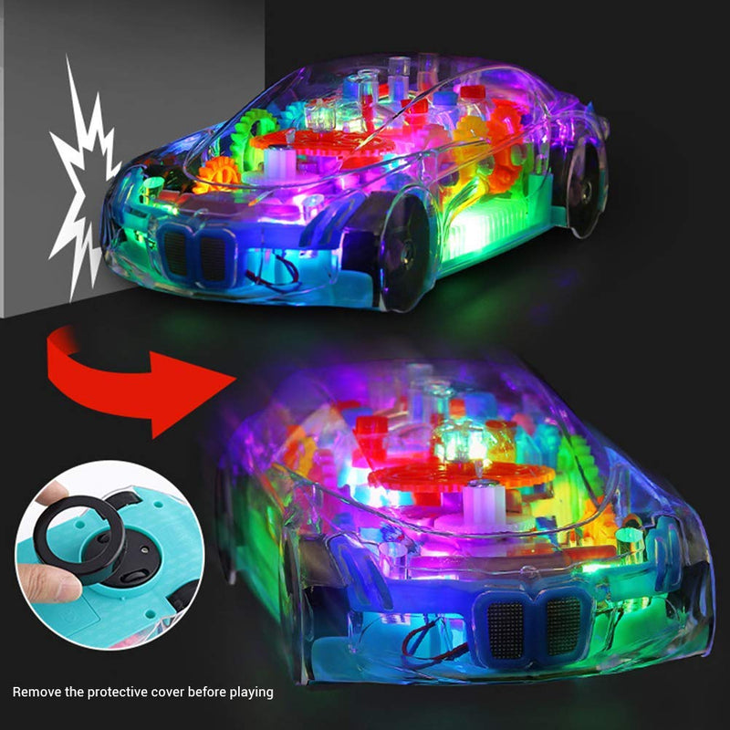 Brand Conquer 3D Transparent Car with 360 Degree Rotation | Gear Simulation Mechanical Car Toy with Light & Sound for Kids