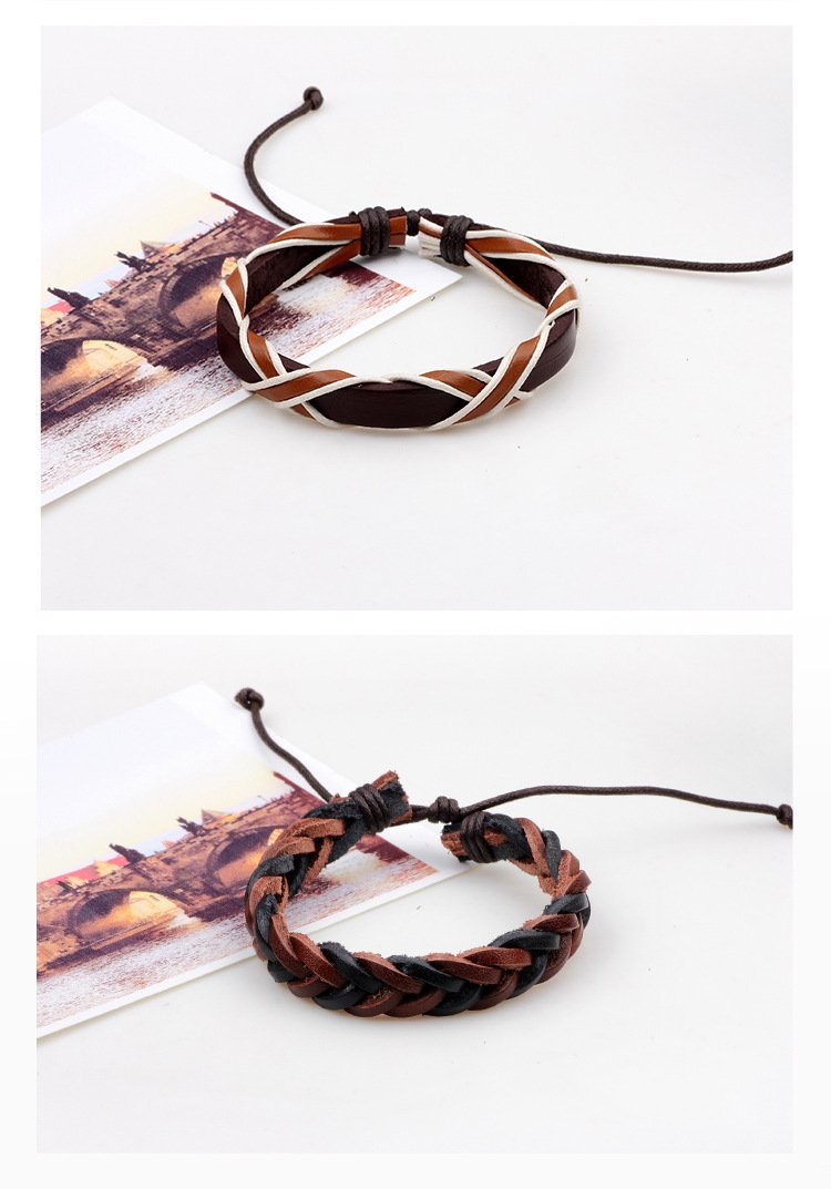 University Trendz 6 Pcs Brown Wrap Real Leather Bracelet for Boys Friendship Bracelets Skin Friendly (African)