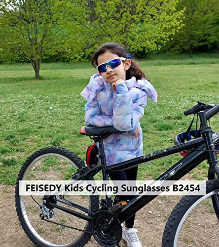 FEISEDY Kids Teens Sports Polarized Sunglasses TR90 Frame Boys Girls Cycling B2454, White-blue, Suitable