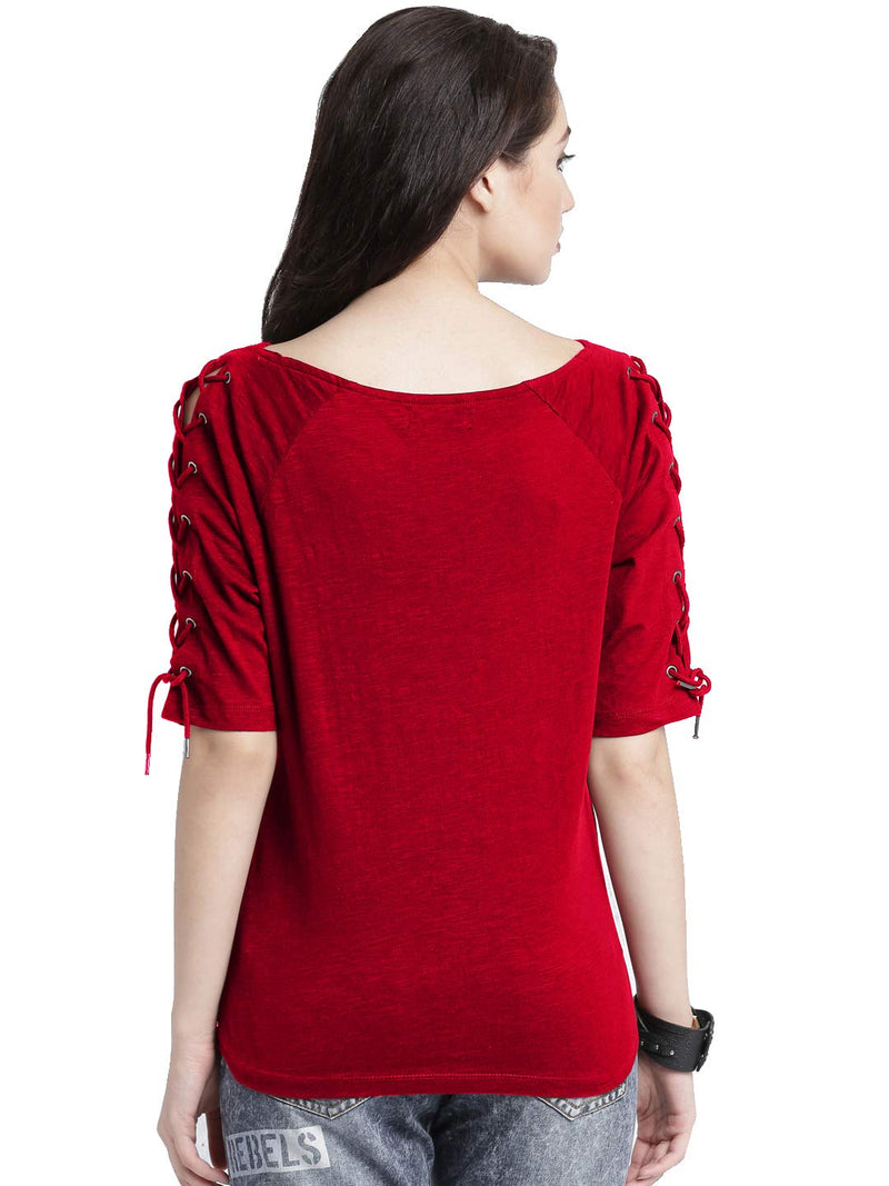 DHRUVI TRENDZ Women's Solid Regular Fit Top (T-1118-XL_Red X-Large)