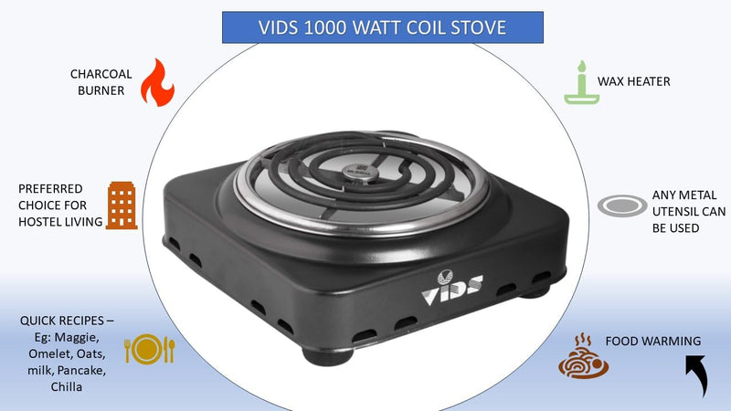 VIDS Electric coil stove 1000 Watt G Coil Hotplate | Electric Cooking Heater | Wax Heater | Coal burner (without regulator)