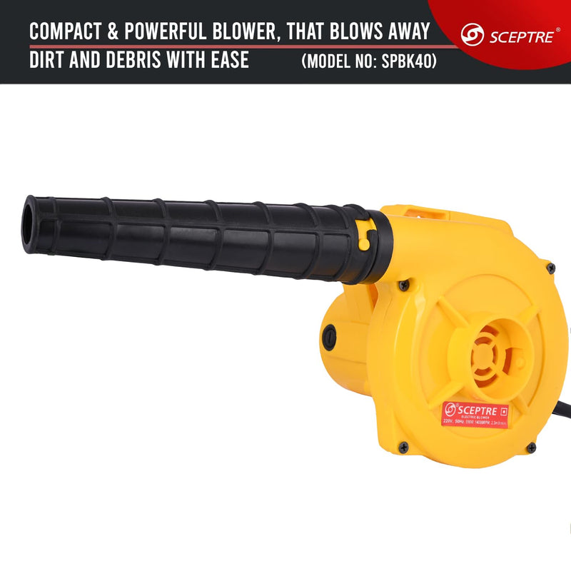 Sceptre SPBK-40 650W Electric Air Blower for Dust Cleaner and Suction 15000 RPM Airfoil Dust Extraction Blower Air Flow 190 km/hr with Unbreakable Body & Glossy Finish (Corded, Yellow)