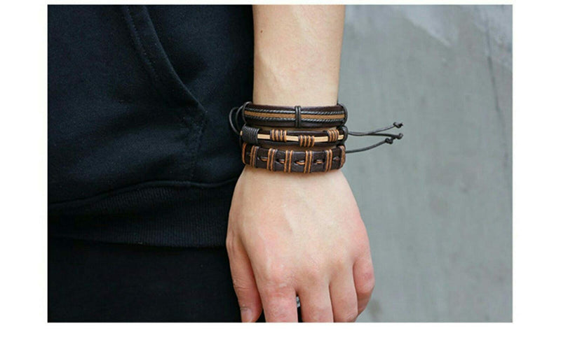 University Trendz 6 Pcs Brown Wrap Real Leather Bracelet for Boys Friendship Bracelets Skin Friendly (African)