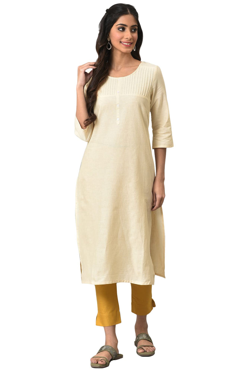 Aurelia Women's Cotton Blend Regular Kurta (22STA10634-214356_Natural