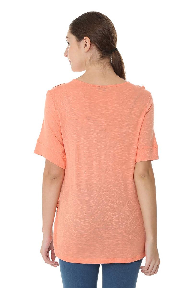 Allen Solly Women's Regular fit Top (AHCTMRGPM25478_Peach Small)