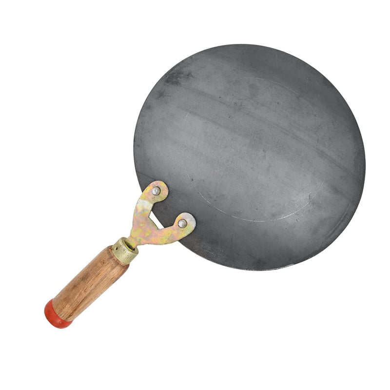 PTR Pure Iron Tawa with Double Nails and Wooden Handle for Healthy and Hassle-Free Cooking of Roti, Chapati, Paratha, and Fulka - Made in India