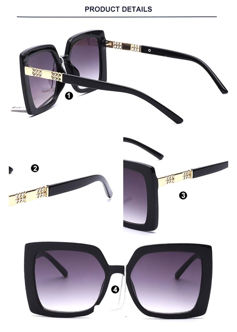 ELEGANTE Jewel-Detail Frames Square Oversized Polarization Sunglasses For Women (Black)