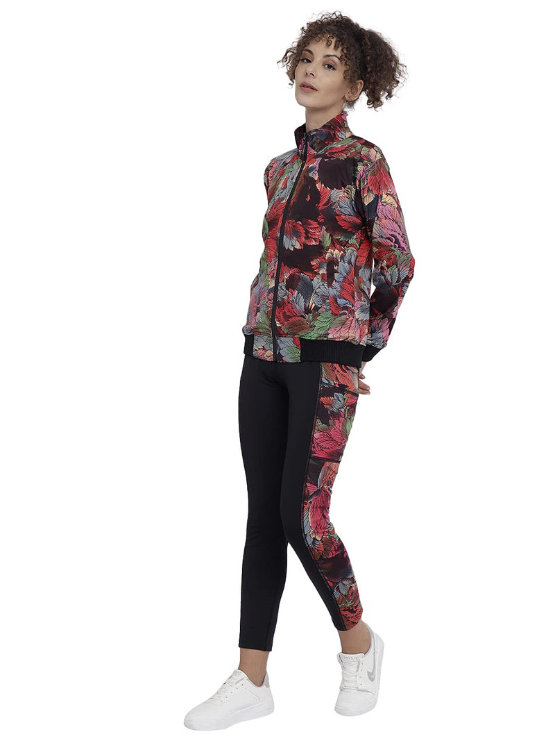 CHKOKKO Women Printed Zipper Full Sleeves Track suit Redd XXL