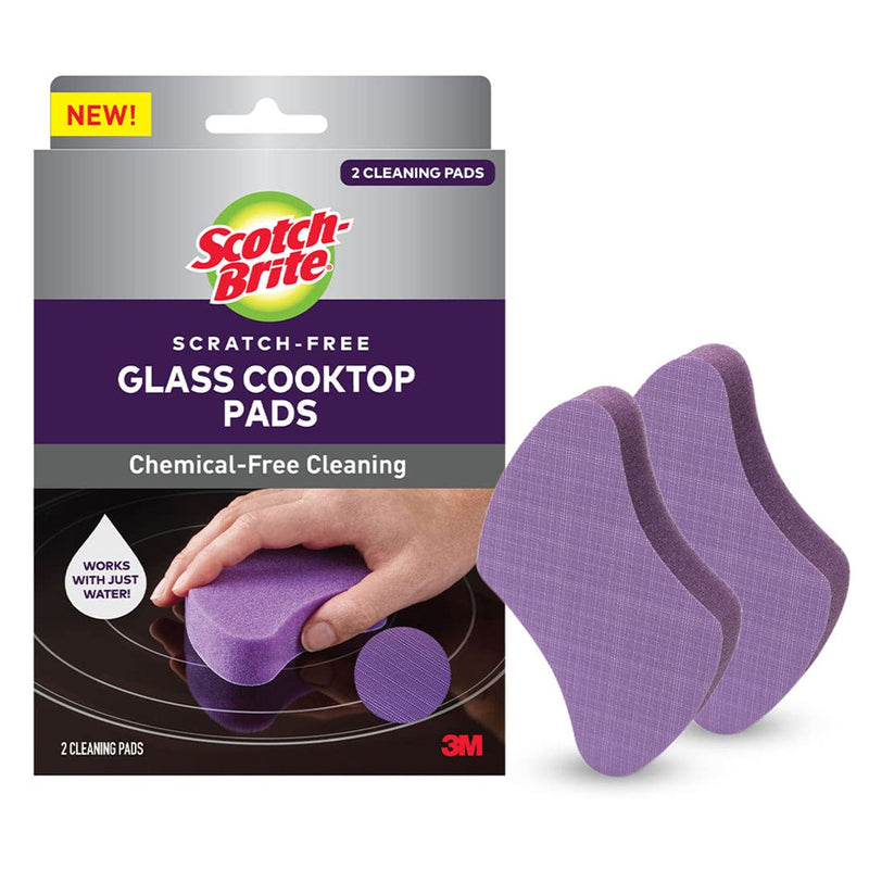 Scotch-Brite Chemical Free Non-Scratch Glass cooktop/Stove Cleaner Pads for Kitchen and Glass Utensils/appliances, Burnt Surfaces Cleaning (2 Pads), Purple, (GCTCP2)