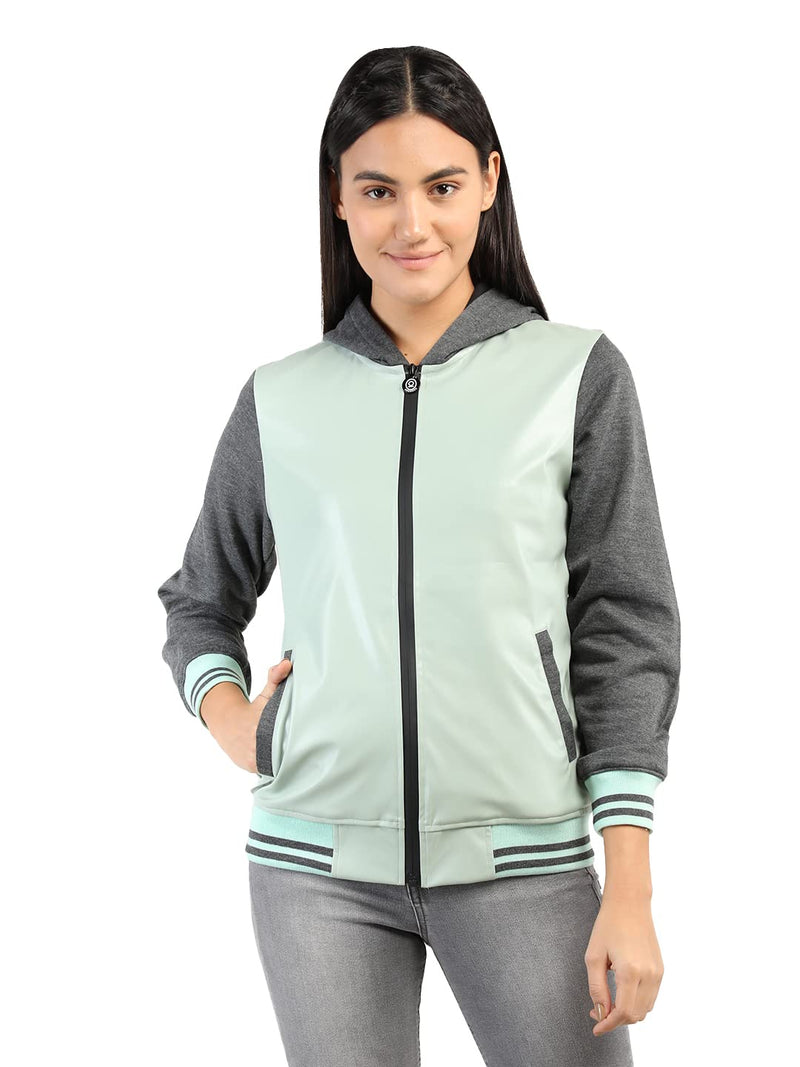 CHKOKKO Women Winter Sports Zipper Hooded Stylish Jacket LightGreenAnthra M