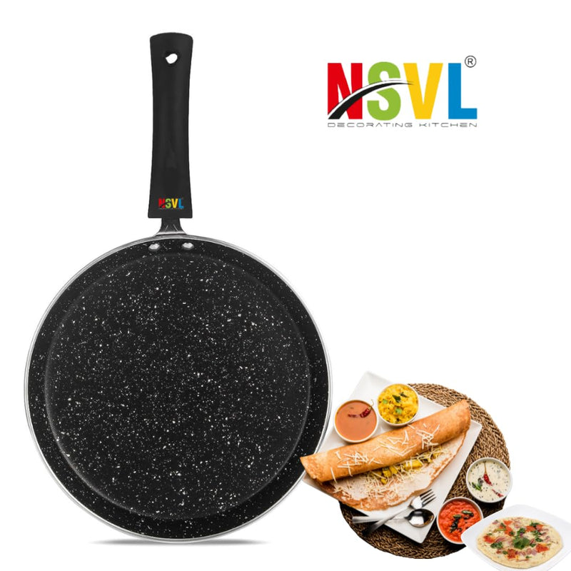 Nsvl Aluminium Non-Stick Dosa Tawa with Handle| Granite Finish | Pfoa Free | High Temperature Resistant Exterior Coating | 25 Cm | Black (DOSA TAWA Premium)