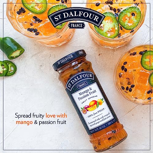 St Dalfour Mango & Passion Fruit Fruit Spread 284 g | No Added Sugar | 100% from Fruit | No Added Preservatives, Colours, Flavors or Sweeteners | No Corn Syrup | Traditional French Recipe