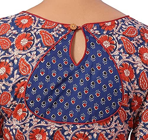 Studio Shringaar Women's Pure Cotton Readymade Kalamkari Printed Saree Blouse with 3/4 Sleeves (Multi-Colour, 48)