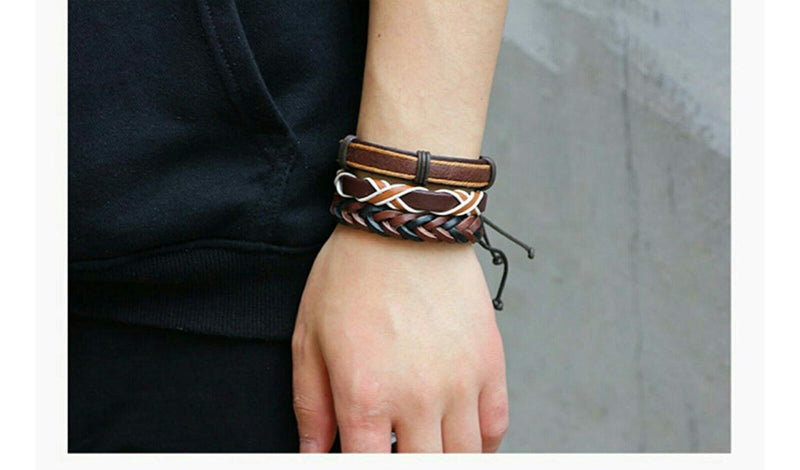 University Trendz 6 Pcs Brown Wrap Real Leather Bracelet for Boys Friendship Bracelets Skin Friendly (African)