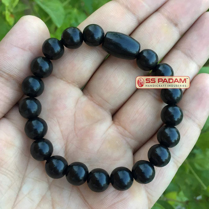 S.S. PADAM HANDICRAFT INDUSTRIES A Grade Black Ebony Wood Karungali Kattai Beads 10mm Wrist Bracelet