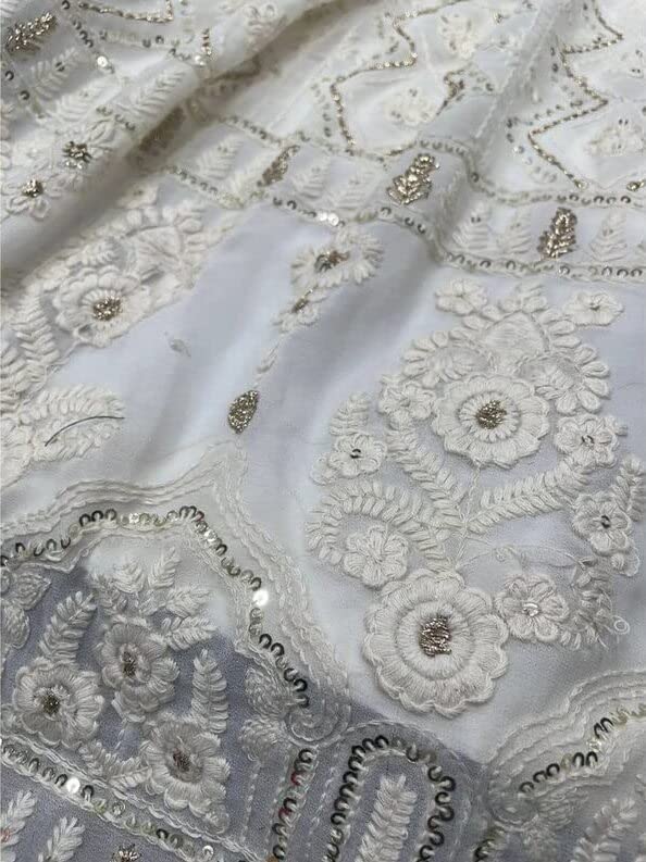 TRENDMALLS Women's Georgette Embroidery Work Lehenga Choli With Dupatta (L64-New-Bridal-Latest-Wedding-Sequnce-Lehenga-White-Designer-Free)