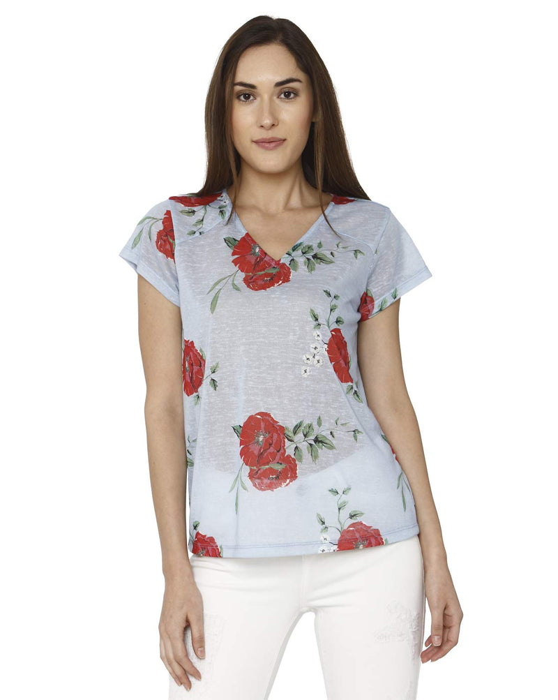 Vero Moda Women's Floral Regular fit Top (2044089005_Chambray Blue Small)