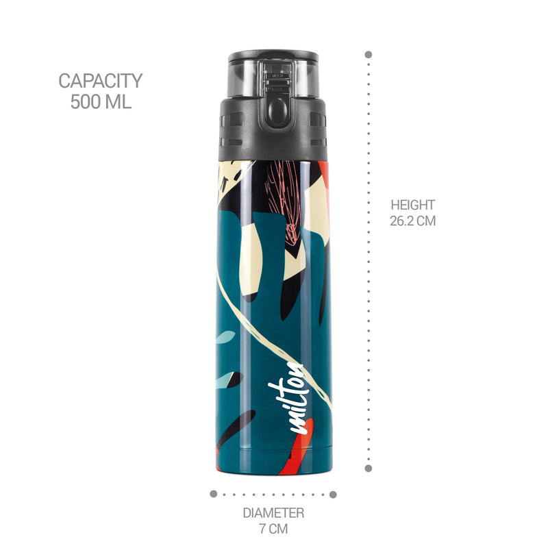 Milton Artesia 600 Thermosteel Insulated Water Bottle, 500 ml, Green | Hot and Cold | Leak Proof | Office Bottle | Sports | Home | Kitchen | Hiking | Treking | Travel | Easy to Carry | Rust Proof