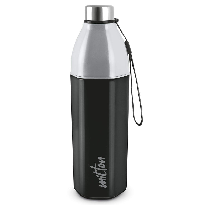 Milton Kool Hexone 1200 Insulated Water Bottle, 1.12 litres, Black | Leak Proof | Easy Grip | BPA Free | Easy to Carry | Odourless