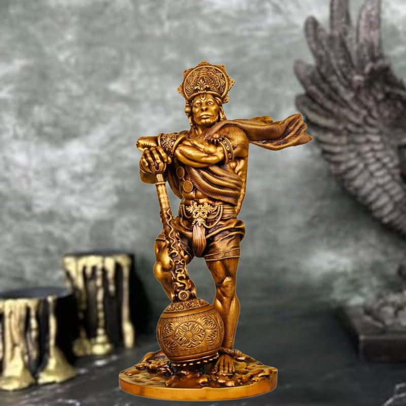 Nivish Bahubali Hanuman Ji Murti for Car Dashboard | Balaji Bajrangbali Idol for Pooja, Temple, Office|Home Décor Showpiece Gift for Housewarming, Anniversary | Golden 4.3 Inch (Resin)