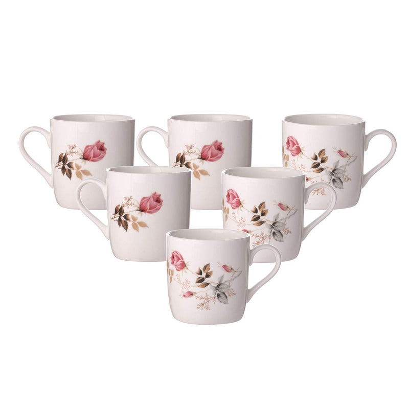 Clay Craft Fine Ceramic | Floral Printed | Tea/Coffee Cups - Set of 6-180 ml Each (Tea Cups - 6 Pcs)