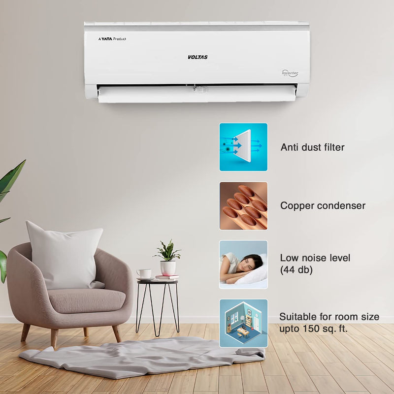 Voltas 1 Ton 3 Star, Inverter Split AC(Copper, 4-in-1 Adjustable Mode, Anti-dust Filter, 2023 Model, 123V Vectra Elite, White)