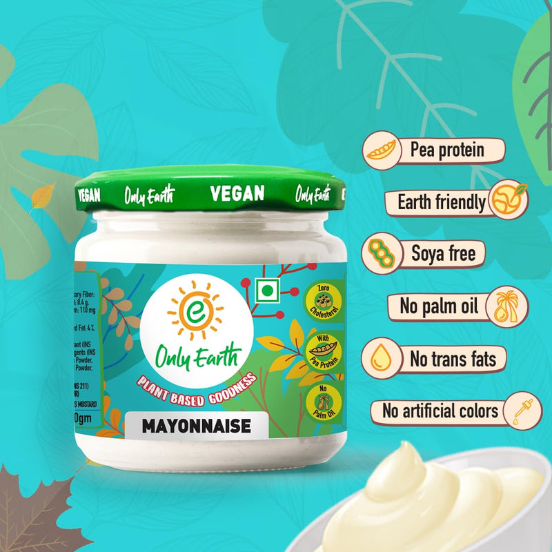 Only Earth Dairy Free Mayonnaise 300gm | No Palm Oil | Pea Protein | Plant Based | Creamy Mayo for Dressings & Sandwiches | Zero Cholesterol | No Artificial After Taste | Gluten Free