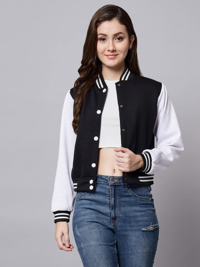 FUNDAY FASHION Fleece Full Sleeve Striped Women Jacket (Medium, Black)