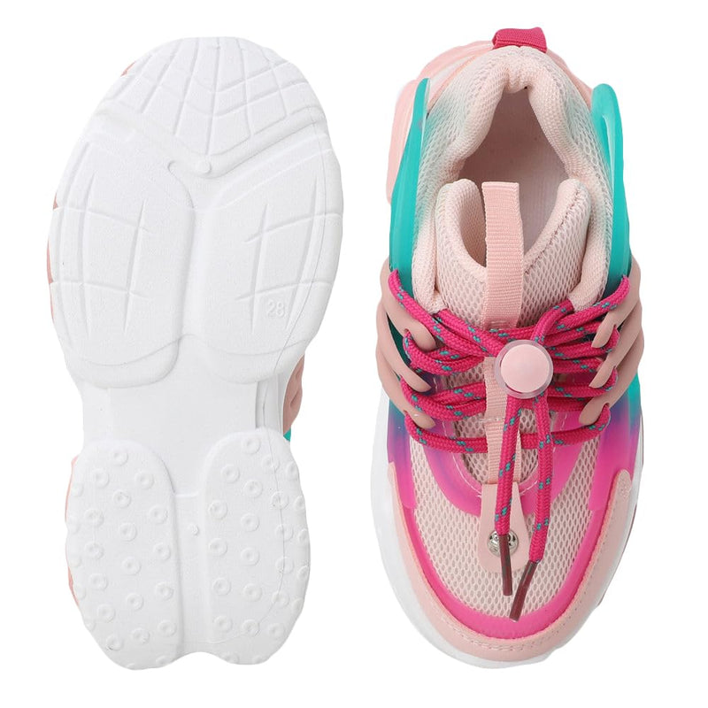 Hopscotch Girls Mesh Solid Applique Athletic Shoes in Pink Color, UK:3 (ZSX-4400100)