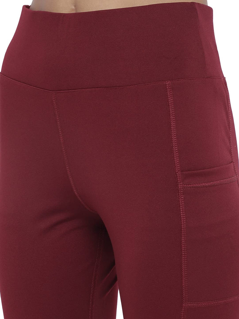 CHKOKKO Women Yoga Track Pants Stretchable Sports Tights Solid Maroon Size M