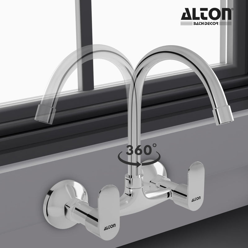 ALTON AXN9470 Brass Sink Mixer with Swinging Spout, Silver, Chrome Finish