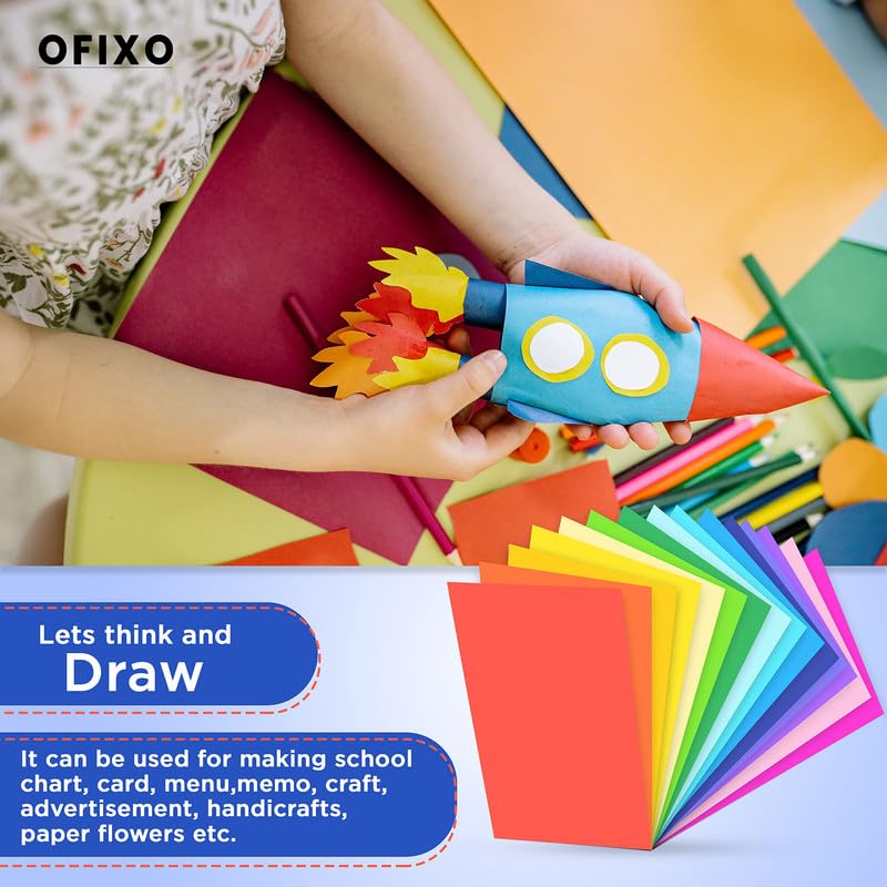 OFIXO 100 Pieces Colour Sheets Copy Printing Papers/Art and Craft Paper A4 Sheets Double Sided Coloured Origami Folding DIY Craft Smooth Finish Home, School, Office Stationery (10 Sheets each color)