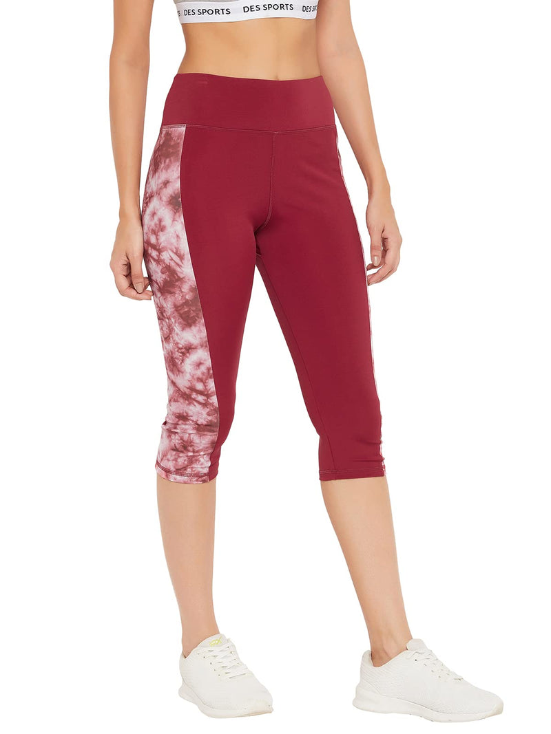 Clovia Women's Snug Fit High-Rise Active Capri Tights (AB0093A09_Maroon_M)