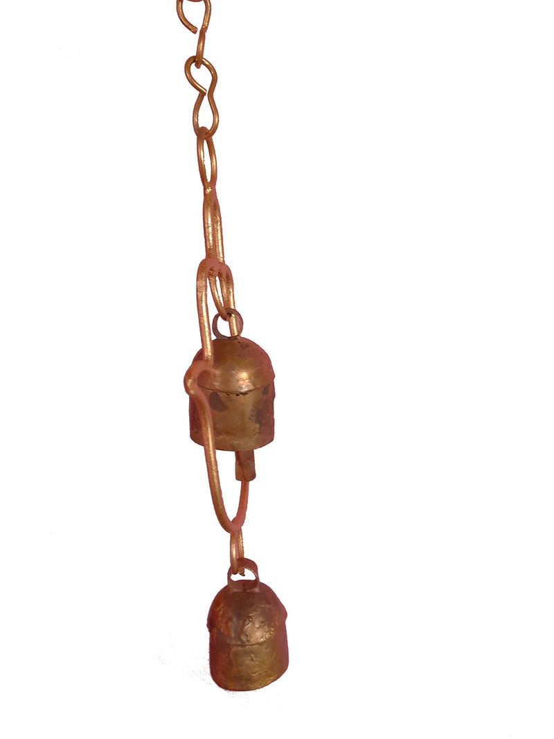 New Zummar House Handmade Hamsa Hand Chime with 2 Copper Coated Kutch Metal Bells/Wind Chimes Bell/Gold Color Chime and Brown Bells