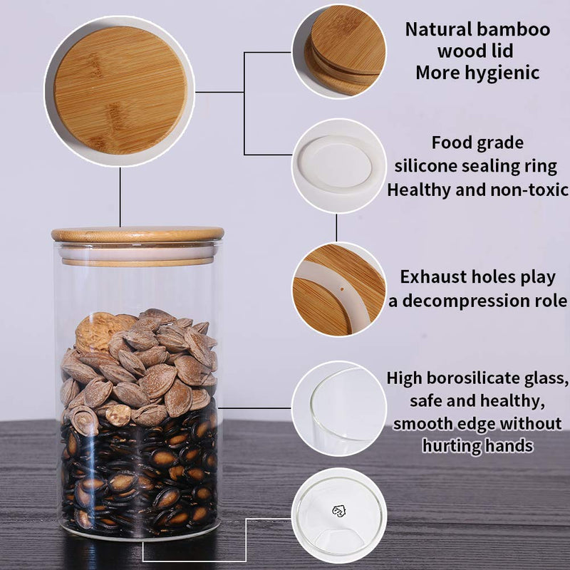 Luxdhara Pack of 6 Borosilicate Airtight Glass Jar With Wooden Lid Storage Container With Spice, Sugar, Jam, Honey, Grocery, Pickle, Dry Fruit, Storage Container Rust Proof Bamboo Wooden Lid & Silicone Sealing Ring For Home And Kitchen (1000 ML)