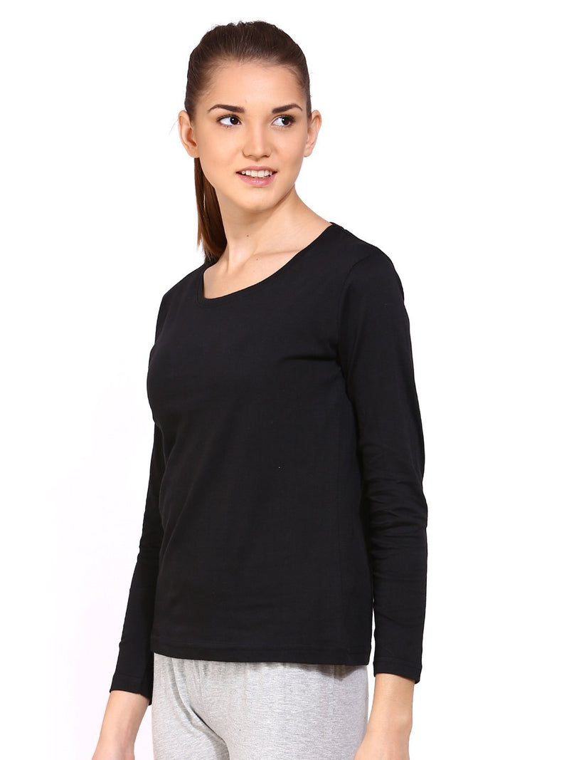 Ap'pulse Women's Solid Regular Fit Tshirt (AP-WM-RN-LONGSLV-236_Black Large)