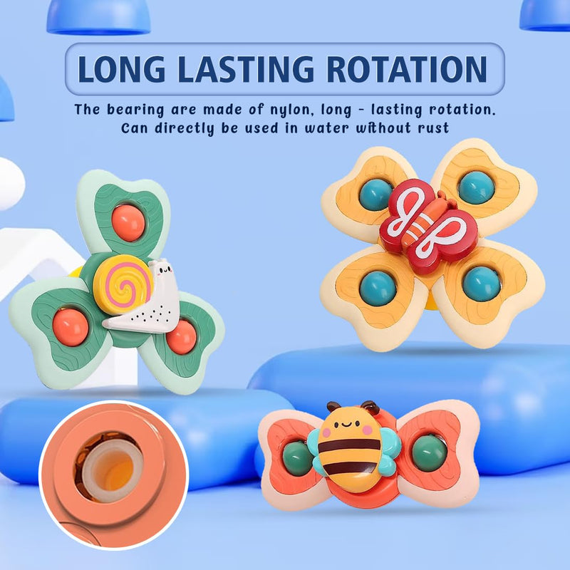 Wembley Baby Bath Toys 3 PCS Spinner Toy for Baby Spinners for Baby Toddlers Boys Girls Waterproof Suction Cup Spinning Top Rotating Montessori Learning Toy Sticks to Smooth Surface