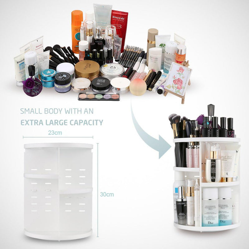 INOVERA (LABEL) Rubber Cosmetic Makeup Storage Holder Organizer Adjustable 360 Rotation Box Case, 23L X 23B X 30H Cm. (White)