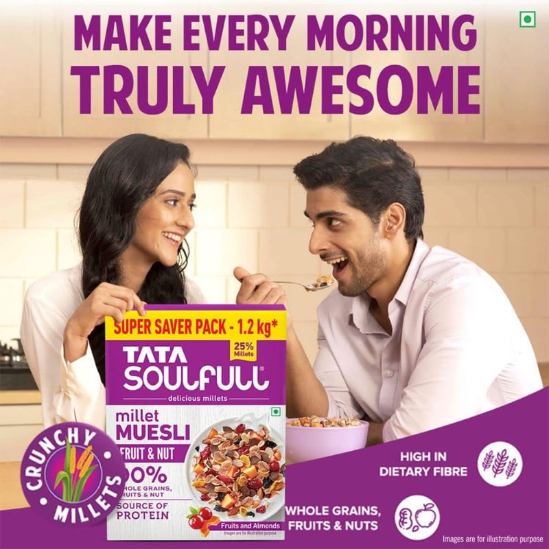 Tata Soulfull Fruit & Nut Millet Muesli, Contains Fruits & Almonds, 400g, Buy 2 Get 1