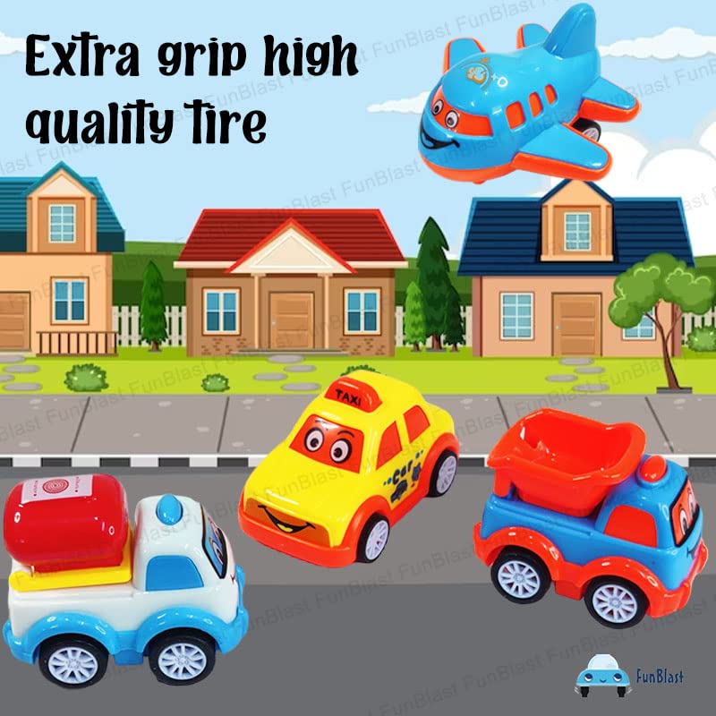 FunBlast Kids Pull Back Vehicles, Push and Go Crawling Toy Car for Kids & Children (Set of 7 Pcs) - Made in India - Multicolor