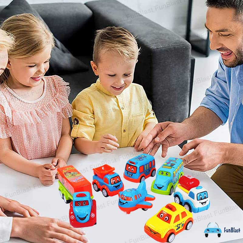 FunBlast Kids Pull Back Vehicles, Push and Go Crawling Toy Car for Kids & Children (Set of 7 Pcs) - Made in India - Multicolor