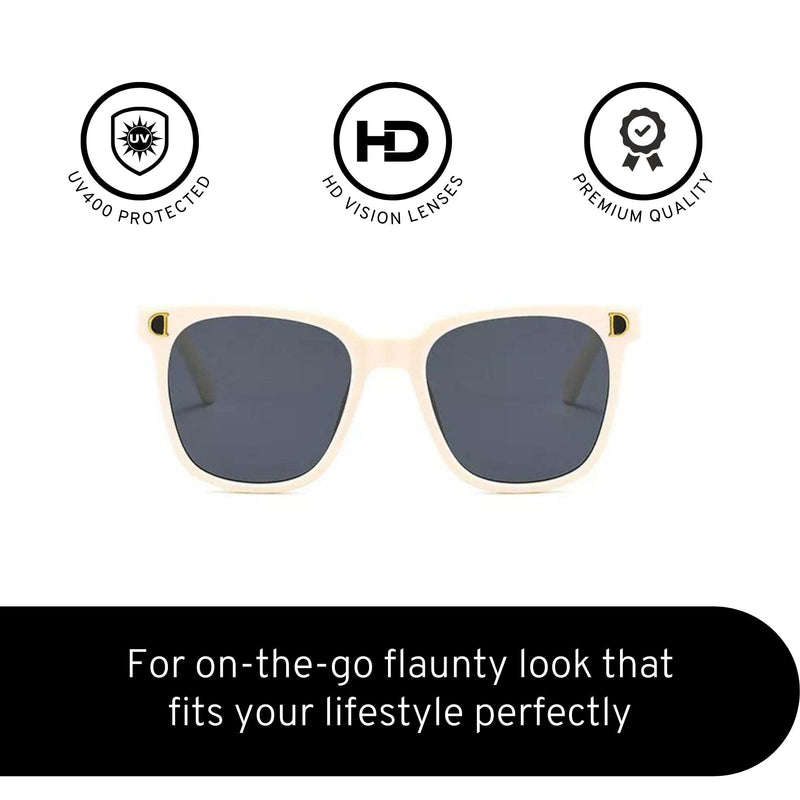 4Flaunt UV Protected Square Wayfarer Sunglasses For Kids | Age : 5-12 Years (C3 - Beige)