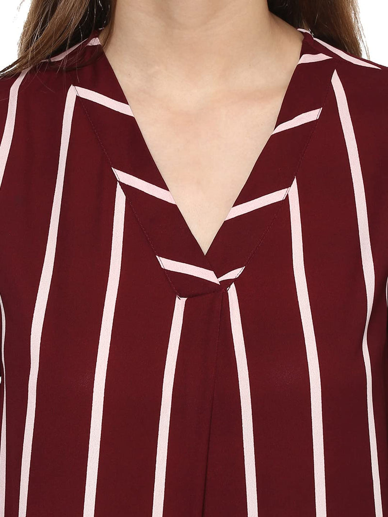 Harpa Women Striped Top (GR5317- Maroon X-Large