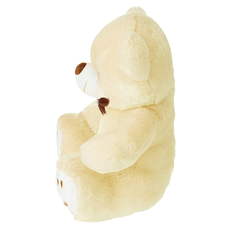 Webby Plush Cute Sitting Teddy Bear Soft Toys with Neck Bow and Foot Print, Beige 35 cm