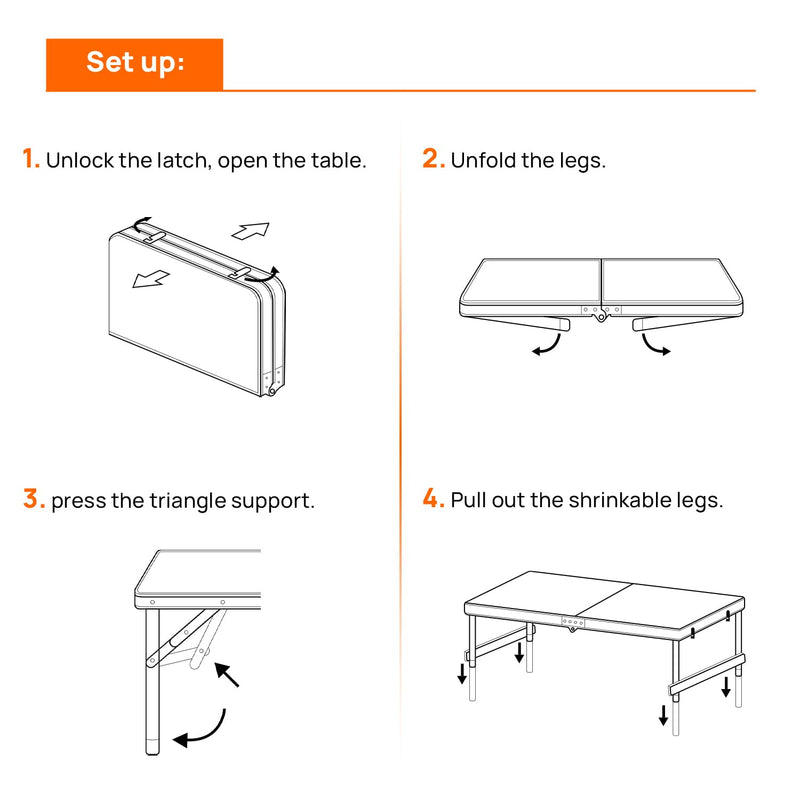 Corvids 4 Feet Multipurpose Aluminium Folding Camping Table with Carrying Handle | Height Adjustable Table for Picnic, Hiking, Garden, Home, Office, Outdoor & Indoor Use