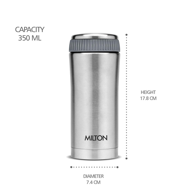 Milton Optima 350 Thermosteel Hot and Cold Flask, 350 ml, Silver | Vacuum Insulated | Rust Proof | Leak Proof | Tea | Coffee | Juice