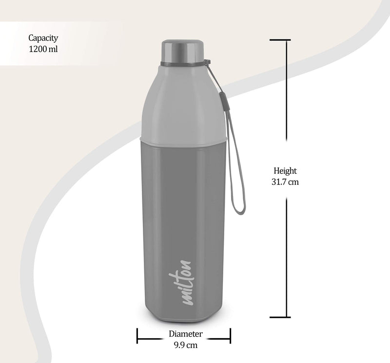 Milton Kool Hexone 1200 Insulated Water Bottle, 1.12 litres, Black | Leak Proof | Easy Grip | BPA Free | Easy to Carry | Odourless