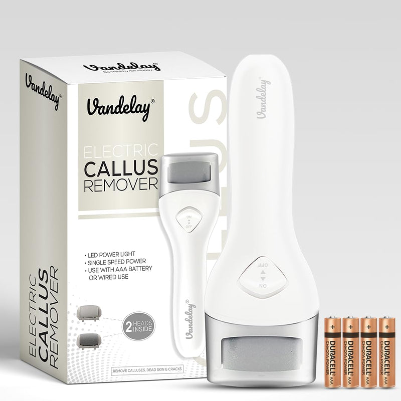 Vandelay (UK) CQR-FC650 Foot Callus and Dead Skin Removal Device | Home Pedicure Device for Feet Care | Batteries Included (White)