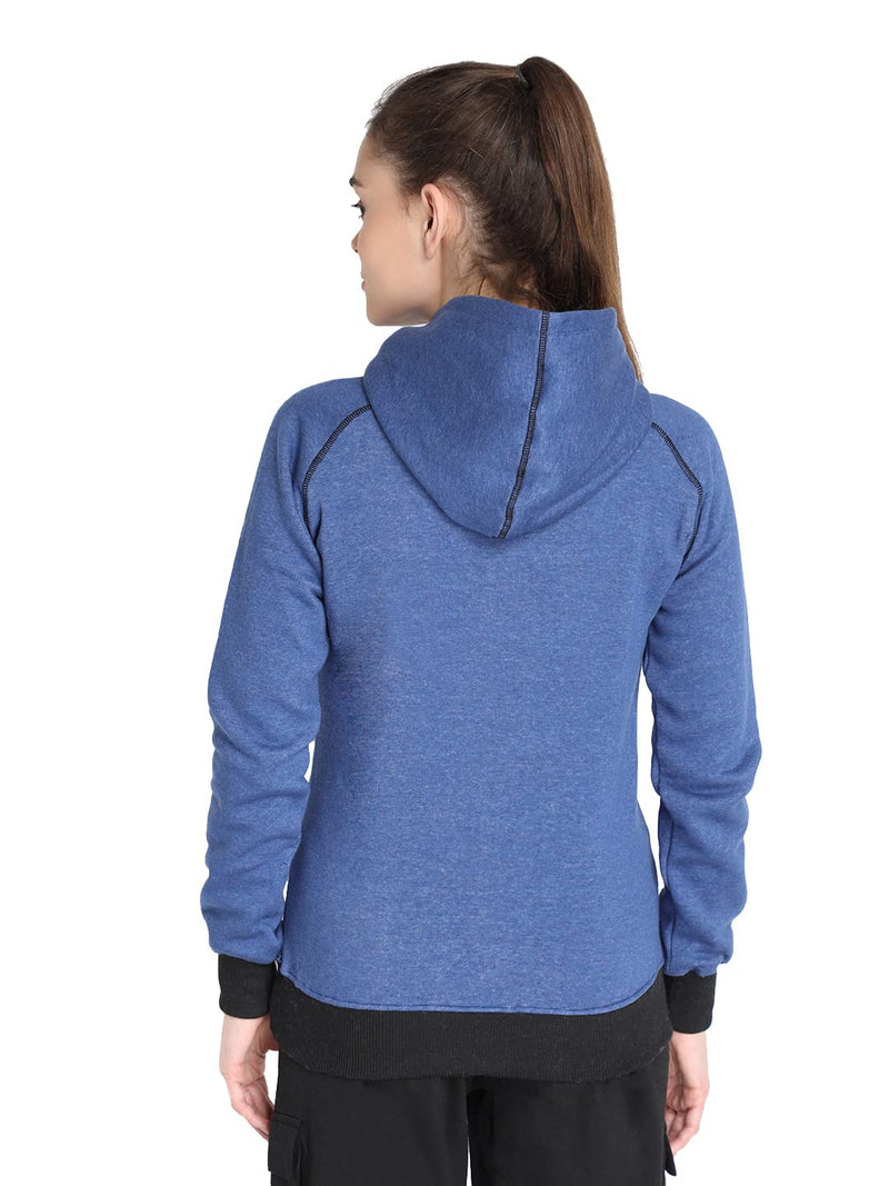 CHKOKKO Women's Polyester Hooded Neck Hooded Sweatshirt (WMHOODIE07BLUEMELANGEL_Blue Melangee 07_L)