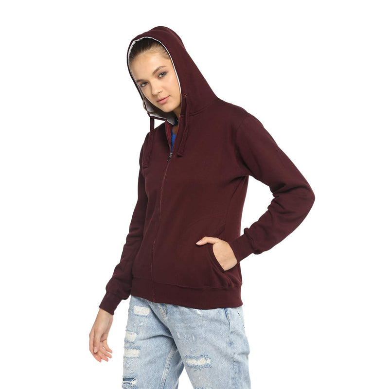 Alan Jones Clothing Women's Solid Cotton Regular Fit Hooded Sweatshirt (Wm17-Ss01_Wine_M)